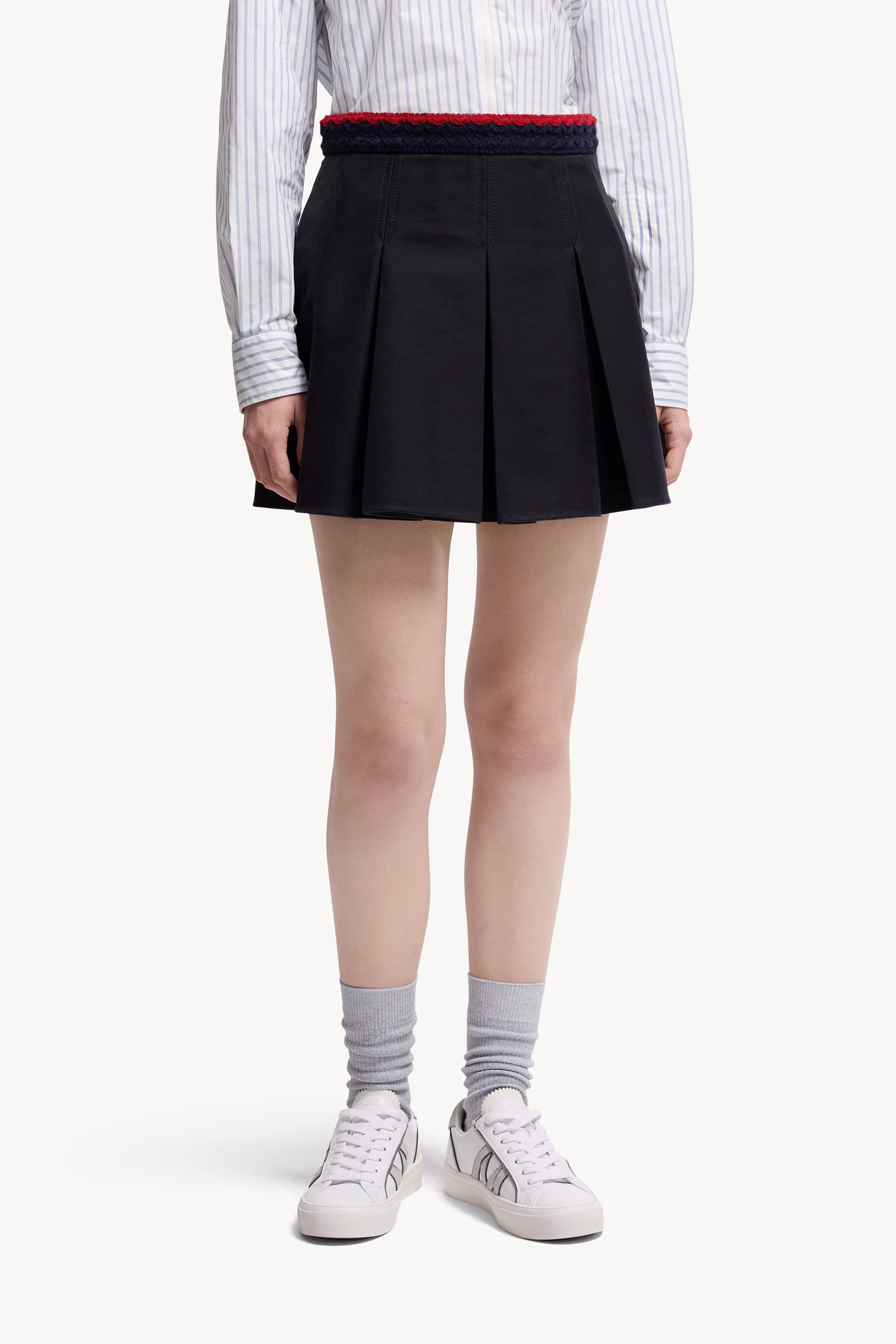 Cotton Gabardine Pleated Mini Skirt Women Navy Blue Moncler 3